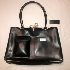 NWT Sondra Roberts Pour Tout Les Jeunes black & tan faux leather tote bag